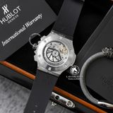 Đồng Hồ Hublot Big Bang 44mm Rep 1:1 Chế Tác Vỏ Bạc Niềng Đính Đá 2 Hàng Mặt Đen Dây Cao Su 301.SX.130.RX.114