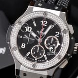 Đồng Hồ Hublot Big Bang 44mm Rep 1:1 Chế Tác Vỏ Bạc Niềng Đính Đá 2 Hàng Mặt Đen Dây Cao Su 301.SX.130.RX.114