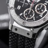 Đồng Hồ Hublot Big Bang 44mm Rep 1:1 Chế Tác Vỏ Bạc Niềng Đính Đá 2 Hàng Mặt Đen Dây Cao Su 301.SX.130.RX.114