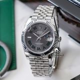 Đồng Hồ Rolex Datejust 41mm 126334-0022 Rep 1:1 Chế Tác Vỏ Bạc Mặt Xám Cọc Số La Mã Xanh Dây Kim Loại