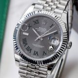 Đồng Hồ Rolex Datejust 41mm 126334-0022 Rep 1:1 Chế Tác Vỏ Bạc Mặt Xám Cọc Số La Mã Xanh Dây Kim Loại