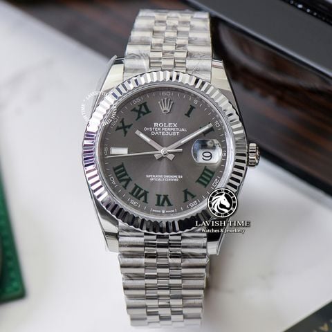 Đồng Hồ Rolex Datejust 41mm 126334-0022 Rep 1:1 Chế Tác Vỏ Bạc Mặt Xám Cọc Số La Mã Xanh Dây Kim Loại