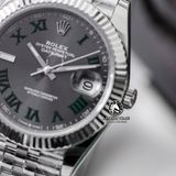 Đồng Hồ Rolex Datejust 41mm 126334-0022 Rep 1:1 Chế Tác Vỏ Bạc Mặt Xám Cọc Số La Mã Xanh Dây Kim Loại
