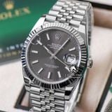 Đồng Hồ Rolex Datejust 41mm 126334-0014 Rep 1:1 Chế Tác Vỏ Bạc Mặt Xám Cọc Số Vạch Dây Kim Loại