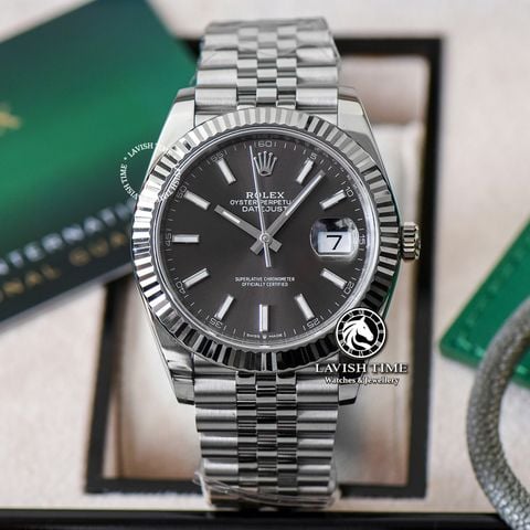 Đồng Hồ Rolex Datejust 41mm 126334-0014 Rep 1:1 Chế Tác Vỏ Bạc Mặt Xám Cọc Số Vạch Dây Kim Loại