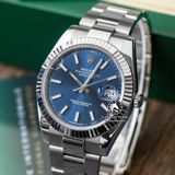 Đồng Hồ Rolex Datejust 41mm 126334-0001 Rep 1:1 Chế Tác Vỏ Bạc Mặt Xanh Dương Cọc Số Vạch Dây Kim Loại Oyster
