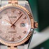 Đồng Hồ Rolex Datejust 36mm 116231-0058 Rep 1:1 Chế Tác Vỏ Demi Bọc Vàng Mặt Vi Tính Hồng Cọc Số Đính Đá Dây Kim Loại Jubilee