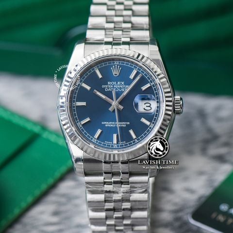 Đồng Hồ Rolex Datejust 36mm 116234-0139 Rep 1:1 Chế Tác Vỏ Bạc Mặt Xanh Dương Cọc Số Vạch Dây Kim Loại Jubilee