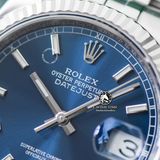 Đồng Hồ Rolex Datejust 36mm 116234-0139 Rep 1:1 Chế Tác Vỏ Bạc Mặt Xanh Dương Cọc Số Vạch Dây Kim Loại Jubilee