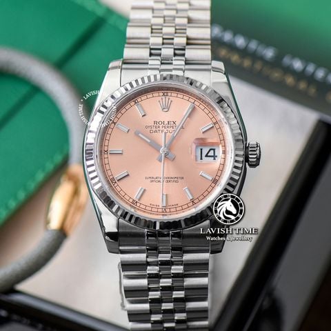 Đồng Hồ Rolex Datejust 36mm 116234-0108 Rep 1:1 Chế Tác Vỏ Bạc Mặt Hồng Cọc Số Vạch Dây Kim Loại Jubilee