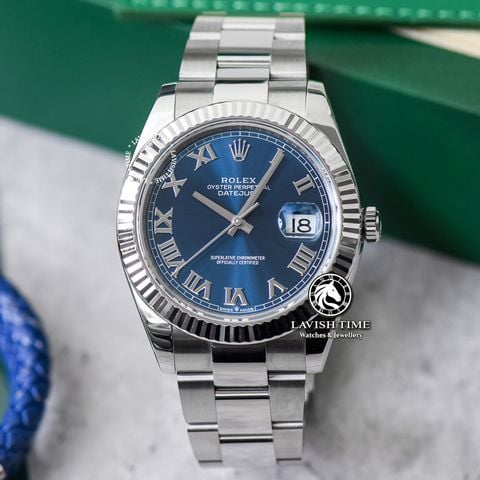 Đồng Hồ Rolex Datejust 41mm 126334-0025 Rep 1:1 Chế Tác Vỏ Bạc Mặt Xanh Dương Cọc Số La Mã Dây Kim Loại Oyster