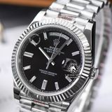 Đồng Hồ Rolex Day-Date 40mm 228239-005 Rep 1:1 Chế Tác Vỏ Bạc Mặt Đen Cọc Số Đính Đá Trọng Lượng 168 Gram Dây Kim Loại
