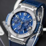 Đồng Hồ Hublot Big Bang Rep 1:1 Chế Tác Vỏ Bạc Niềng Đính Đá Mặt Số Xanh Dương 341.SX.7170.LR.1204