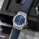 Đồng Hồ Hublot Classic Fusion 42mm Rep 1:1 Chế Tác Vỏ Bạc Đính Đá Pave Mặt Số Xanh Dương Chải Tia 581.NX.7170.LR