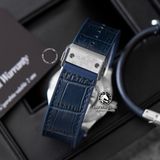 Đồng Hồ Hublot Classic Fusion 42mm Rep 1:1 Chế Tác Vỏ Bạc Đính Đá Pave Mặt Số Xanh Dương Chải Tia 581.NX.7170.LR