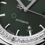 Đồng Hồ Hublot Classic Fusion 42mm Rep 1:1 Chế Tác Vỏ Bạc Niềng Bezel Đính 1 Hàng Đá Mặt Số Xanh Lá 542.NX.8970.LR