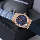 Đồng Hồ Hublot Classic Fusion 42mm Rep 1:1 Chế Tác Vỏ Vàng Hồng Niềng Bezel Đính 2 Hàng Đá Mặt Số Xanh Dương 542.OX.7180.LR