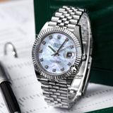 Đồng Hồ Rolex Datejust 41mm 126334-0020 Rep 1:1 Chế Tác Vỏ Bạc Mặt Xà Cừ Trắng Cọc Số Đính Đá Dây Kim Loại