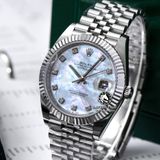 Đồng Hồ Rolex Datejust 41mm 126334-0020 Rep 1:1 Chế Tác Vỏ Bạc Mặt Xà Cừ Trắng Cọc Số Đính Đá Dây Kim Loại