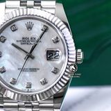 Đồng Hồ Rolex Datejust 41mm 126334-0020 Rep 1:1 Chế Tác Vỏ Bạc Mặt Xà Cừ Trắng Cọc Số Đính Đá Dây Kim Loại
