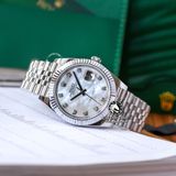 Đồng Hồ Rolex Datejust 41mm 126334-0020 Rep 1:1 Chế Tác Vỏ Bạc Mặt Xà Cừ Trắng Cọc Số Đính Đá Dây Kim Loại