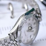 Đồng Hồ Rolex Datejust 41mm 126334-0020 Rep 1:1 Chế Tác Vỏ Bạc Mặt Xà Cừ Trắng Cọc Số Đính Đá Dây Kim Loại