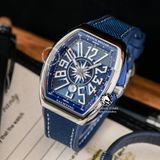 Đồng Hồ Franck Muller Vanguard Yachting V45 Rep 1:1 Chế Tác Vỏ Bạc Mặt Xanh Cọc Số Trắng Dây Vải Nato