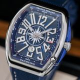 Đồng Hồ Franck Muller Vanguard Yachting V45 Rep 1:1 Chế Tác Vỏ Bạc Mặt Xanh Cọc Số Trắng Dây Vải Nato