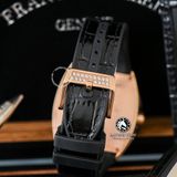 Đồng Hồ Franck Muller Vanguard Yachting V45 Rep 1:1 Chế Tác Vỏ Vàng Hồng Đính Đá Mặt Đen Cọc Số Đính Đá Dây Da