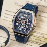 Đồng Hồ Franck Muller Vanguard Yachting V45 Rep 1:1 Chế Tác Vỏ Bạc Mặt Xanh Cọc Số Vàng Dây Vải Nato