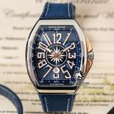 Đồng Hồ Franck Muller Vanguard Yachting V45 Rep 1:1 Chế Tác Vỏ Bạc Mặt Xanh Cọc Số Vàng Dây Vải Nato