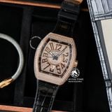 Đồng Hồ Franck Muller Vanguard Yachting V45 Rep 1:1 Chế Tác Vỏ Vàng Hồng Đính Đá Mặt Vàng Hồng Đính Đá Dây Da