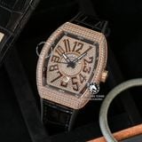 Đồng Hồ Franck Muller Vanguard Yachting V45 Rep 1:1 Chế Tác Vỏ Vàng Hồng Đính Đá Mặt Vàng Hồng Đính Đá Dây Da