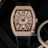 Đồng Hồ Franck Muller Vanguard Yachting V45 Rep 1:1 Chế Tác Vỏ Vàng Hồng Đính Đá Mặt Vàng Hồng Đính Đá Dây Da