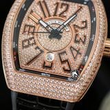 Đồng Hồ Franck Muller Vanguard Yachting V45 Rep 1:1 Chế Tác Vỏ Vàng Hồng Đính Đá Mặt Vàng Hồng Đính Đá Dây Da