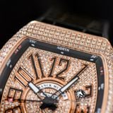 Đồng Hồ Franck Muller Vanguard Yachting V45 Rep 1:1 Chế Tác Vỏ Vàng Hồng Đính Đá Mặt Vàng Hồng Đính Đá Dây Da