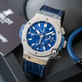 Đồng Hồ Hublot Big Bang 44mm Rep 1:1 Chế Tác Vỏ Bạc Mặt Xanh Dương Dây Da Dây Cá Sấu 301.SX.7170.LR