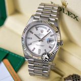 Đồng Hồ Rolex Day-Date 40mm 228239-0003 Rep 1:1 Cao Cấp Vỏ Bạc Mặt Xám Cọc Số Đính Đá Baguette Dây Kim Loại