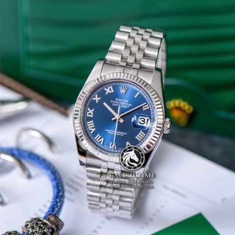 Đồng Hồ Rolex Datejust 36mm  116234-0141 Rep 1:1 Chế Tác Vỏ Bạc Mặt Xanh Dương Cọc Số La Mã Dây Kim Loại Jubilee