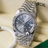 Đồng Hồ Rolex Datejust 41mm 126334-0014 Rep 1:1 Chế Tác Vỏ Bạc Mặt Xám Cọc Số Vạch Dây Kim Loại Jubilee
