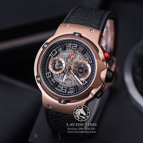 Đồng Hồ Hublot Novelties 45mm Rep 1:1 Chế Tác Vỏ Vàng Hồng Mặt Số Skeleton Dây Da 526.OX.0124.VR