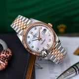 Đồng Hồ Rolex Datejust 41mm 126331-0014 Rep 1:1 Cao Cấp Vỏ Demi Vàng Hồng Mặt Xà Cừ Trắng Cọc Số Đính Đá Dây Kim Loại Jubilee