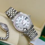 Đồng Hồ Rolex Datejust 31mm 278384RBR-0008 Rep 1:1 Chế Tác Vỏ Bạc Niềng Bezel Đính Đá Mặt Xà Cừ Trắng Cọc Số Đính Đá Dây Kim Loại