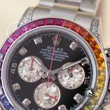 Đồng Hồ Rolex Cosmograph Daytona Rainbow 116599RBOW Rep 1:1 Cao Cấp Vỏ Bạc Niềng Bezel Đính Ruby Cầu Vồng Mặt Đen Dây Kim Loại