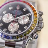 Đồng Hồ Rolex Cosmograph Daytona Rainbow 116599RBOW Rep 1:1 Cao Cấp Vỏ Bạc Niềng Bezel Đính Ruby Cầu Vồng Mặt Đen Dây Kim Loại