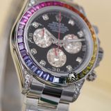 Đồng Hồ Rolex Cosmograph Daytona Rainbow 116599RBOW Rep 1:1 Cao Cấp Vỏ Bạc Niềng Bezel Đính Ruby Cầu Vồng Mặt Đen Dây Kim Loại