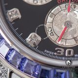 Đồng Hồ Rolex Cosmograph Daytona Rainbow 116599RBOW Rep 1:1 Cao Cấp Vỏ Bạc Niềng Bezel Đính Ruby Cầu Vồng Mặt Đen Dây Kim Loại