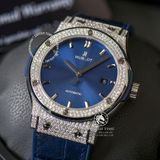 Đồng Hồ Hublot Classic Fusion 42mm Rep 1:1 Chế Tác Vỏ Bạc Độ Kim Cương Thiên Nhiên - Moissanite Pave Mặt Số Xanh Dương 542.NX.7170.RX