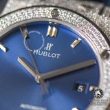 Đồng Hồ Hublot Classic Fusion 42mm Rep 1:1 Chế Tác Vỏ Bạc Độ Kim Cương Thiên Nhiên - Moissanite Pave Mặt Số Xanh Dương 542.NX.7170.RX