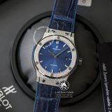 Đồng Hồ Hublot Classic Fusion 42mm Rep 1:1 Chế Tác Vỏ Bạc Độ Kim Cương Thiên Nhiên - Moissanite Pave Mặt Số Xanh Dương 542.NX.7170.RX